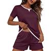Jahetuul Pigiama Donna Estivo Cotone Leggero Completo Pigiami Due Pezzi | Manica Corta Design a Finta e Pantaloncini Tinta Unita con Tasche Morbido Casuale a Casa