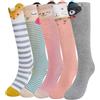 ZFSOCK Calzini Ginocchio Bambina Ragazze: Calze Lunghi Senza Cuciture in Cotone - Calzettoni al Ginocchio Cartoon Caldo Righe Colorate per 2-12 Anni Bimba Compleanno Taglia 23-38