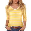 Terecey Maglietta Donna Manica a 3/4 Scollo V a Righe Top Casual Elegante | Scollo V Fine Righe Classiche Manica Tre Quarti Linea Slim Look Casual Chic Ufficio Appuntamenti Tempo Libero Mezza Stagione