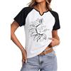 Terecey Maglietta Donna Manica Corta Scollo a V Stampa Floreale Casual | Maniche Raglan Bordo Nero Scollo Sagomato Stampa Floreale Linea Morbida Uscite Viaggio Estate