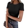 Suncife Maglietta da donna a maniche corte a costine, aderente, estiva, a costine, basic