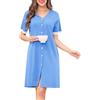Wikoan Camicia da Notte da Donna Abito Estivo con Scollo a V e Bottoni sul Davanti Camicia da Notte con Bordi in Pizzo S-3XL