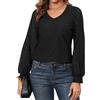 Enjyam Camicia Classica Uncinetto con Maniche Larghe e V-Collo, Maglia Blusa Elegante per Primavera Estate Autunno-Nero/S