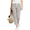Cegerne Pantaloni in Lino Donna 7/8 Estivi Leggeri e Traspiranti Vita Elastico con Tasche Casual per Spiaggia Vacanze e Tempo Libero