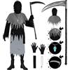 BSBUY Costume da Bambino da Morte, Mietitore Costume per Bambini di Halloween, 6PCS Spaventoso Morte Vestito, Vestiti Mietitore Pauroso, Bambini Scream Fantasma Vestito di Carnevale, Feste