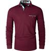 VMSUCIJ Polo da Uomo a Maniche Lunghe Regular Fit con Design Patchwork a Contrasto Camicia da Golf Outdoor con Taschino