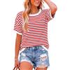 Terecey Maglia Donna Manica Corta a Righe Girocollo Top Casual Elegante | Righe Classiche Girocollo con Bordo a Contrasto Manica Corta Vestibilità Larga Linea Morbida Ufficio Weekend Casual