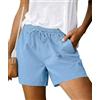 Terecey Pantaloncini Donna Estivi Vita Alta Larghi Casual Vacanza Estate | Vita Alta Elasticizzata Coulisse Regolabile Gamba Larga Tasche Laterali Look Casual Vacanza Mare Tempo Libero Quotidiano