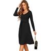 Zeagoo Vestito Donna Invernale in Maglia a Manica Lunga Abito Elegante Scollo a V Abiti Linea A Vita Alta Vestiti Tinta Unita con Cintura S-XXL