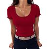 Terecey Maglietta Donna Cotone Elasticizzato Scollo a U Pizzo Slim Estiva S~XXL