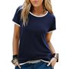 Terecey Maglietta Donna Manica Corta Girocollo Bordi a Contrasto Casual | Profilo Bianco a Contrasto, Tocco Morbido, Tessuto Leggero, Linea Aderente, Ufficio, Città, Quotidiano