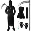 BSBUY Costume da Bambino da Morte, 6PCS Spaventoso Morte Vestito con Falce, Mietitore Costume per Bambini di Halloween, Vestiti Mietitore Pauroso, Bambini Scream Fantasma Vestito di Carnevale, Feste