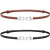 LEACOOLKEY 2 Pezzi Cintura Skinny Donna per Vestiti Cintura Sottile Vita Regolabile in Pelle con Fibbia Dorata