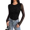 Hotouch Maglietta Donna Trasparente Maglia Sexy Mesh Manica Lunga T-Shirt | Sexy Mesh Camicia | Top Mesh in Rete con Stampa Floreale | Elegante Blusa in Tulle