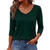 Terecey Maglietta Donna Manica 3/4 Scollo V Slim Top Orlo Curvo Elegante | Top Tinta Unita Vestibilità Aderente Micro Elasticità Taglio Femminile Quotidiano Sottogiacca Aperitivo Mezza Stagione