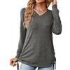 Genfien Maglietta Donna Tunica Scollo V Maniche Top Maglia Manica Lunga Taglie Forti Magliette Donna Tinta Unita Elegant Casual Top da Donna con Coulisse in Vita Regolabile