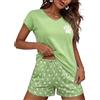 Jahetuul Pigiama Donna Corto Estivo Cotone Pigiami Due Pezzi Manica Corta | e Pantaloncini con Stampa Casual da Casa con Tasche