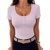Terecey Maglietta Donna Cotone a Costine Bottoni Henley Slim Casual Estiva | Dettaglio Frontale Decorativo Tocco Morbido Mano Elastica Linea Aderente Appuntamento Uscite Estate