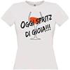 DND DI D'ANDOLFO CIRO T-Shirt Maglia Bianca o Nera Donna con Stampa Oggi Spritz di Gioia, Stampata Direttamente su Tessuto