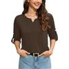 Terecey Maglietta Henley Donna Maniche Lunghe Camicetta Elegante e Comoda Scollo a V Maglia Morbida Traspirante Top Casual per Autunno e Inverno