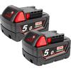 Powarobor 2x M18B5 18V 5,0Ah Batteria per Milwaukee M18 batterie 48-11-1860 | 5000mAh Ricaricabile agli ioni di litio Batterie Compatibile Milwaukee 18V XC Tools con LED