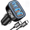 TIBEITA 90W 4-Porte Caricatore Auto USB C/A Caricabatterie Accendisigari + 1M Cavo | 12V Adattatore Accessori Ricarica Rapida Auto Cellulare per Galaxy S26/S25/S24 Ultra, iPhone 18/17/16/15 Pro Max Duo 17e Air