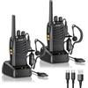 JUCJET BF-88E Walkie Talkie PMR446, 16 canali, auricolari, 2 pezzi | PMR446 senza licenza, 16 canali, auricolari inclusi, cavo Type-C, base di ricarica USB, VOX, scansione, torcia LED, famiglia