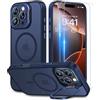 Beeasy Cover Magnetica per iPhone 16 Pro Max con Cavalletto,Custodia con 2 Pezzi Pellicola Vetro Temperato,Compatibile con Magsafe Militare Antiurto Sottile Protettiva Case,Traslucida Opaca Blu