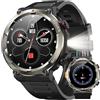 IOWODO Smartwatch Uomo Militare 960mAh con Torcia LED e Bussola | Orologio Smart con Display HD 1.45", Batteria 100 Giorni, Chiamate Bluetooth, 100+ Sport, Monitoraggio Salute, Android iOS