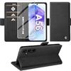 Giyer Cover per Samsung Galaxy A56 5G Custodia con Vetro Temperato, Premium Pelle PU Portafoglio Slot per Scheda RFID Antifurto Funzione Supporto Flip Case, Antiurto per Samsung A56 5G Cover (Nero)