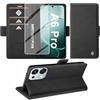 Giyer Cover per OPPO A6 Pro 5G Custodia con Vetro Temperato，Nero | Premium Pelle PU Portafoglio Slot Scheda RFID Antifurto Funzione Supporto Flip Case, Antiurto per OPPO A6 Pro 5G Cover