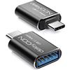 deleyCON Adattatore USB-C a USB 5 Gbit/s (2 Pezzi) - Adattatore OTG per Telefono Cellulare Thunderbolt per iPhone 17 16 15, Galaxy S25/S24/S23, MacBook, iPad, iMac, Surface, Notebook, PC, Nero