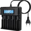 Pixelure Caricabatterie agli Ioni di Litio a 4 Slot, LCD Caricabatterie Ricarica Rapida Intelligente per una Varietà di Batterie agli Ioni di Litio da 3,7 V, 26650/18650/14500/16340 (Large)
