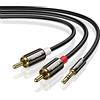UGREEN Cavo RCA Jack 3,5mm Macho Cable AUX 2RCA Audio Addattatore (2M) | Compatible con Smartphone PC TV Tablet MP3 iPod Amplificatore Impianto Stereo Home Theatre