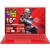 NOTODD PC Portatile Laptop 16 Pollici Portatile 12+512GB 1TB SSD Espansione | Win 11 Notebook Celeron N5095 (fino a 2.9Ghz) 丨Ventola Raffreddamento丨Supporto 5G WIFI丨1920 * 1200 2K Schermo Doppio-Red