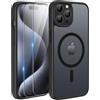TQIAHF Cover Custodia Magnetica per iPhone 15 Pro Max, Nero | 2 Pellicola Vetro Temperato Protezione Schermo Compatibile con Magsafe Militare Antiurto Sottile Opaca Telefono Case