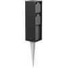ledscom.de Presa da giardino a colonna POKU con picchetto a terra per esterni, IP44, a 2 vie, nera, quadrata, 23cm
