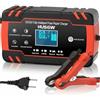 Husgw Caricabatteria da Auto 12V / 24V 8A Multi Protezioni e Mantenitore,Intelligente Schermo LED Completamente Automatico per Moto,Barche