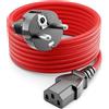 deleyCON 5m Cavo Alimentazione - Linea Nylon - Cavo Corrente Alimentazione 3 Poli Spina Tipo F a Presa C13 PC Computer Monitor Stampante Proiettore - Rosso