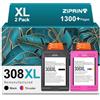 ZIPRINT 308 XL Cartucce Ersatz für cartucce HP 308, compatibili con le stampanti HP Envy 6120e, 6132e, 6532e, 6520e, 6100e, 6110e, 6122e, 6130e, 6530e (Nero/Colore, Confezione da 2)