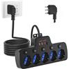 Kiykzi Ciabatta Elettrica Multipresa con Interruttore Indipendenti,Spina 16A,Nero | Multipresa USB C PD20W Rapida,5 Posti Polivalenti Schuko Bipasso 10/16A,Universali Presa Multipla Angolate 45°,Prolunga 1.5 m