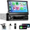 Rimoody Autoradio 1 Din Wireless Carplay Android Auto con 7 Pollici HD Schermo Touchscreen Ribaltabile Autoradio con Bluetooth GPS Navi Mirror Link FM/AM/RDS Radio TF/USB/AUX Telecamera Posteriore
