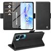 Giyer Cover per Honor 90 Lite Custodia con Vetro Temperato，Nero | Premium Pelle PU Portafoglio Slot Scheda RFID Antifurto Funzione Supporto Flip Case, Antiurto per Honor 90 Lite Cover