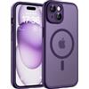 TOCOL Cover Magnetica per iPhone 15 6,1 Pollic, Compatibile con MagSafe, Protezione Fotocamera Integrata, Custodia Antiurto Traslucida Opaca, Viola Intenso