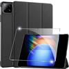 Rojeuinn Cover per Xiaomi Pad 6S Pro 2024 12.4 inches custodie+1 Pezzi Vetro Temperato,Gomma Protezione Protettivo,Ultra Sottile Antiurto Anti-Graffio TPU Flessibile Case-Nero
