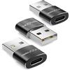 deleyCON Adattatore USB C (3 Pezzi) Presa C a Spina A - per Cavo di Ricarica Cavo Dati Caricabatterie - per iPhone 17 16 15, iPad, Airpods, Watch, Galaxy S25/S24/S23, PC, Tablet, Notebook - Nero