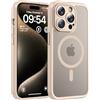 TOCOL Cover Magnetica per iPhone 15 Pro 6,1 Pollic, Compatibile con MagSafe, Protezione Fotocamera Integrata, Custodia Antiurto Traslucida Opaca, Titanio Sabbia