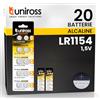 Uniross 20 Batterie a Bottone LR1154 AG13 LR44 per Orologi Termometri Digitali Giocattoli Calcolatrici - Uniross Pile Alcaline 1,5V Piccole Sottili a Lunga Durata di Alta Qualità