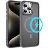 LCHULLE Cover Magnetica per iPhone 15 Pro Traslucida Opaca Sottile,Grigio | Compatibile con MagSafe,Semi-trasparente Opaca Sottile Custodia, Protettiva PC Back + TPU Bumper,Protezione Antiurto Cover