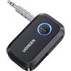 UGREEN Ricevitore Bluetooth 6.0 con Jack 3,5mm Bluetooth Auto Audio Nero | con Multifunzioni Pulsante Adattatore Auto Aux con Microfono per Altoparlanti Cuffie Chiamate in Vivavoce, 15h di Autonomia